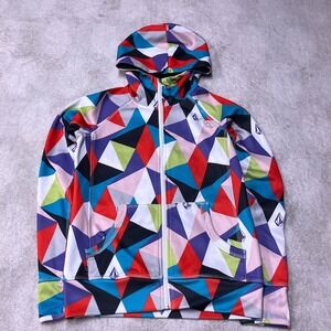 Vintage Y2K Volcom Full Zip Hoodie Colorful Geometric AOP Skater AOP Womens S